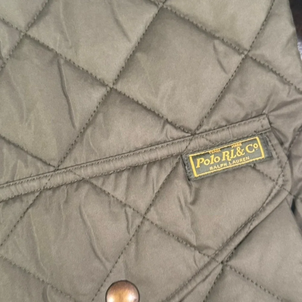 VTG Polo Ralph Lauren Mens Danbury Green Quilted Field Jacket Cord Collar Large